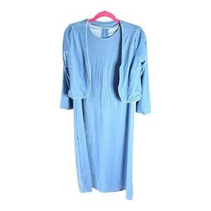 Handmade Blue Velour Sleeveless Dress with Matching Open Jacket | Artisan Vintag